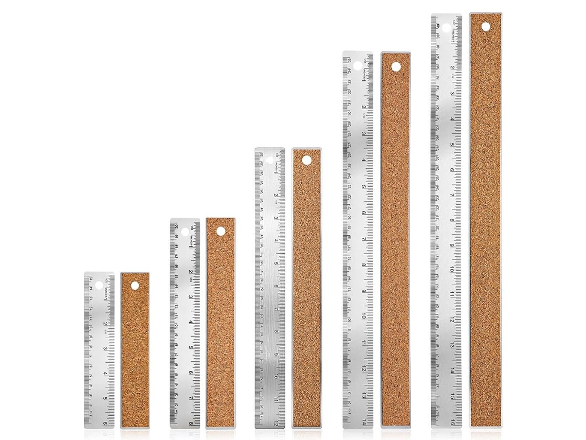 Conjunto De 5 Réguas De Aço Inoxidável Com Base De Cortiça, Réguas De