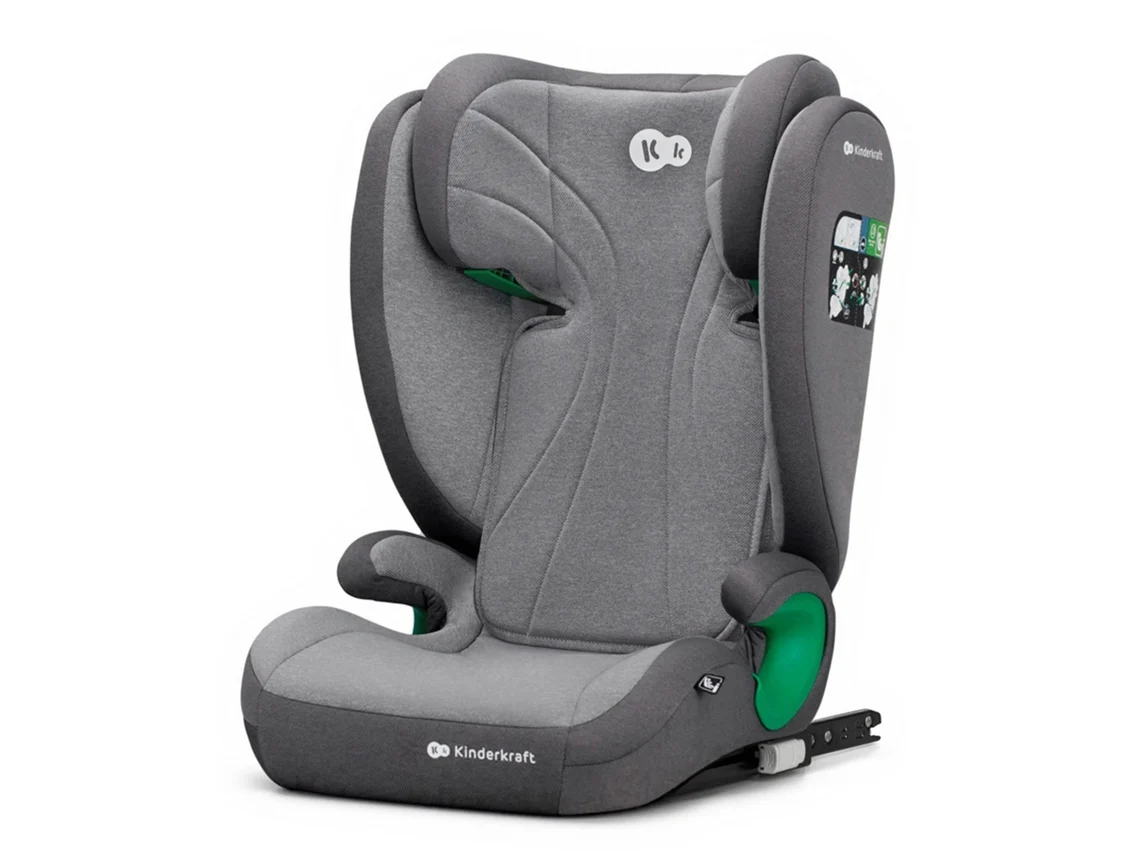 Cadeira Auto Kinderkraft JUNIOR FIX i‑Size 100–150 cm R129 com ISOFIX, SIDE PROTECT SYSTEM e encosto ajustável Cinzento