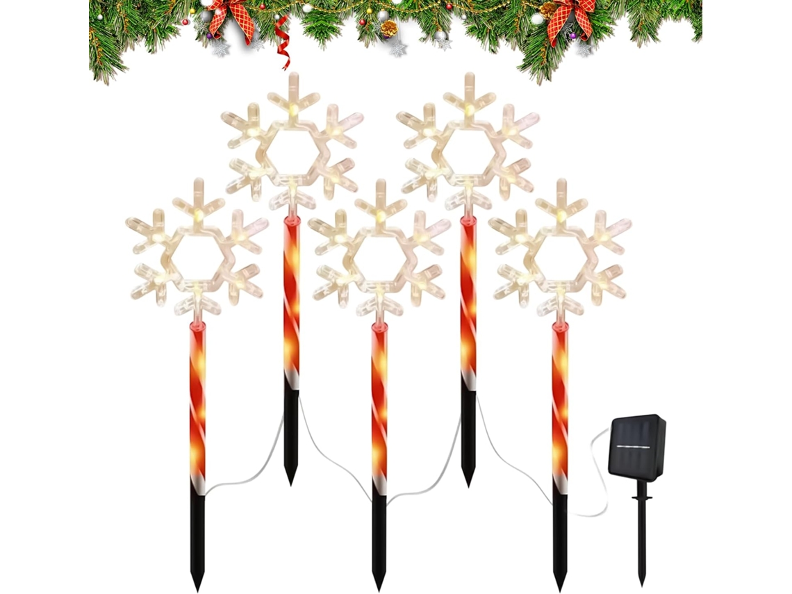 Luminária Solaire De Chemin | 5 Peças Lumières Solaires Flocon De Neige,led Étanche Piquet Para Jard Gokoco