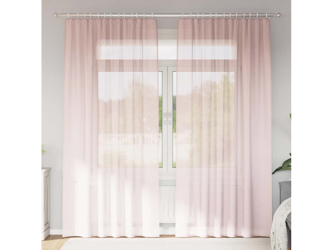 Vidaxl Cortinas De Voile Com Bolsos Para Varão 2 Pcs Rosa-claro