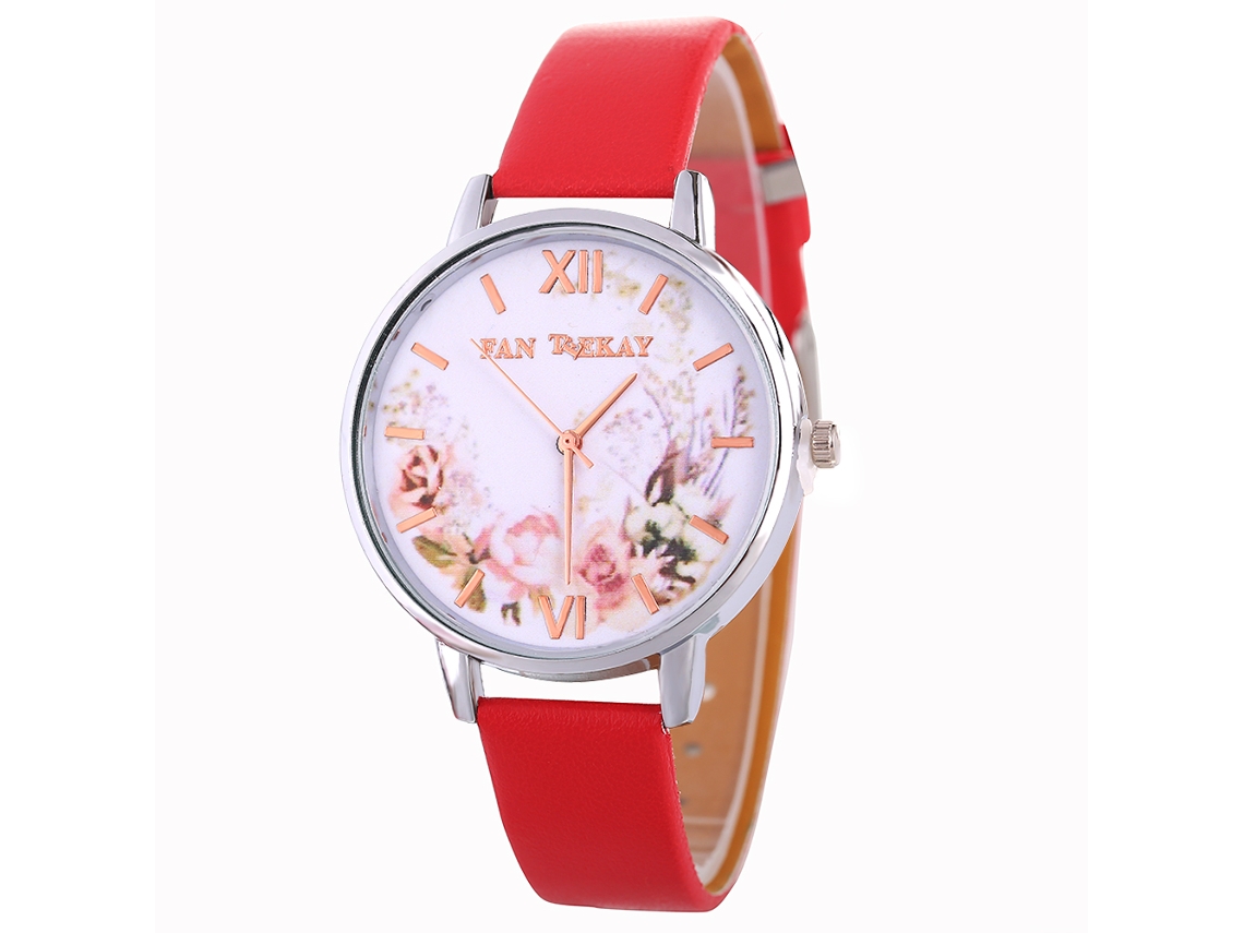 Relógio de Pulso Feminino de Quartzo com Pulseira de Couro Pu Estilo Simples e Elegante (red)