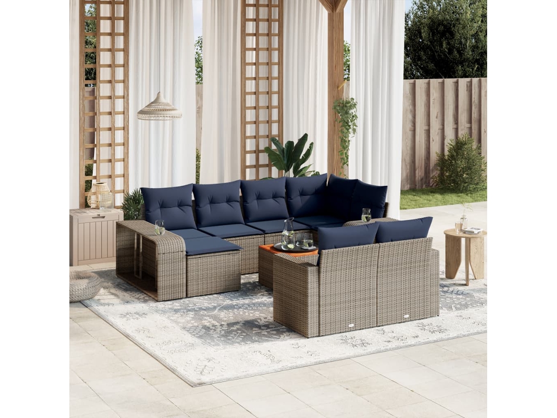 Vidaxl Conjunto De Sofá De Jardim Com 11 Peças E Almofadas Em Rattan Sintético Cinza