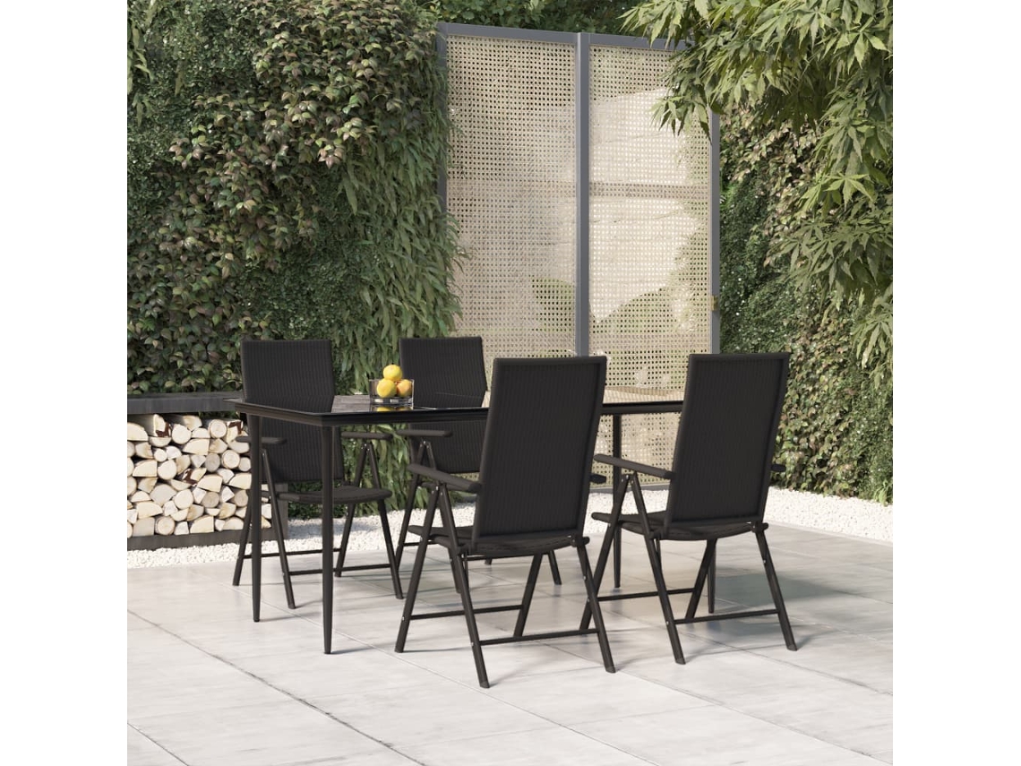 Vidaxl 5 Pcs Conjunto De Jantar P/ Jardim Vime Pe Preto