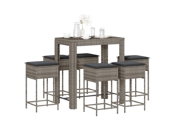 Pcs Conjunto De Bar P/ Jardim C/ Almofadões Vime Pe Cinzento Dkd Home Decor