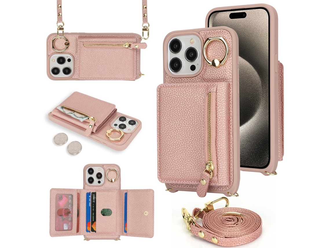 Suporte Casa Pega Ouro Para Iphone 14 Pro Pele Sintética Rosa