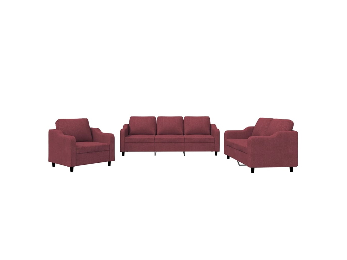 Conjunto de 3 Sofás com Almofadões em Tecido Vermelho Tinto MAISON EXCLUSIVE