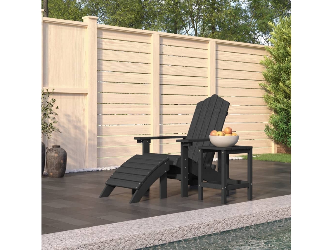 Vidaxl Cadeira Jardim Adirondack C/ Apoio De Pés/mesa Pead Antracite