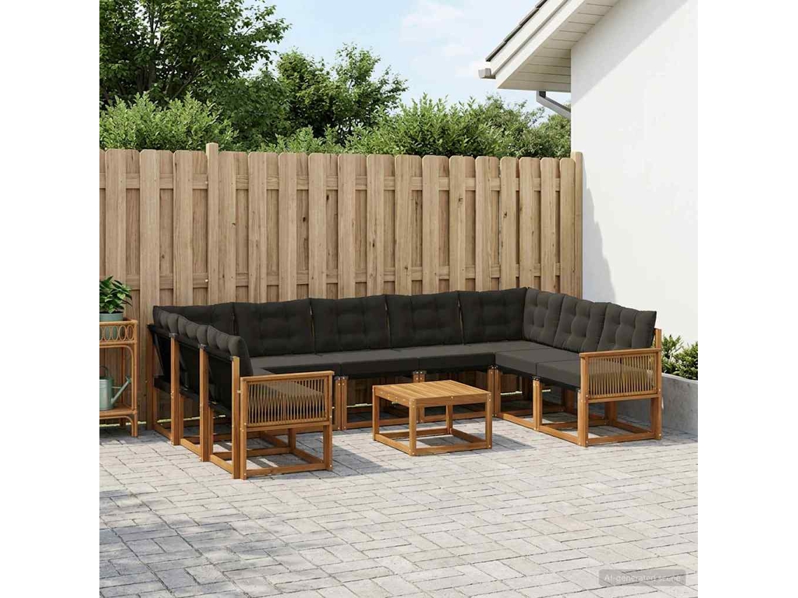 Vidaxl Conjunto De Sofás Para Exterior 10 Unid. Natural E Preto