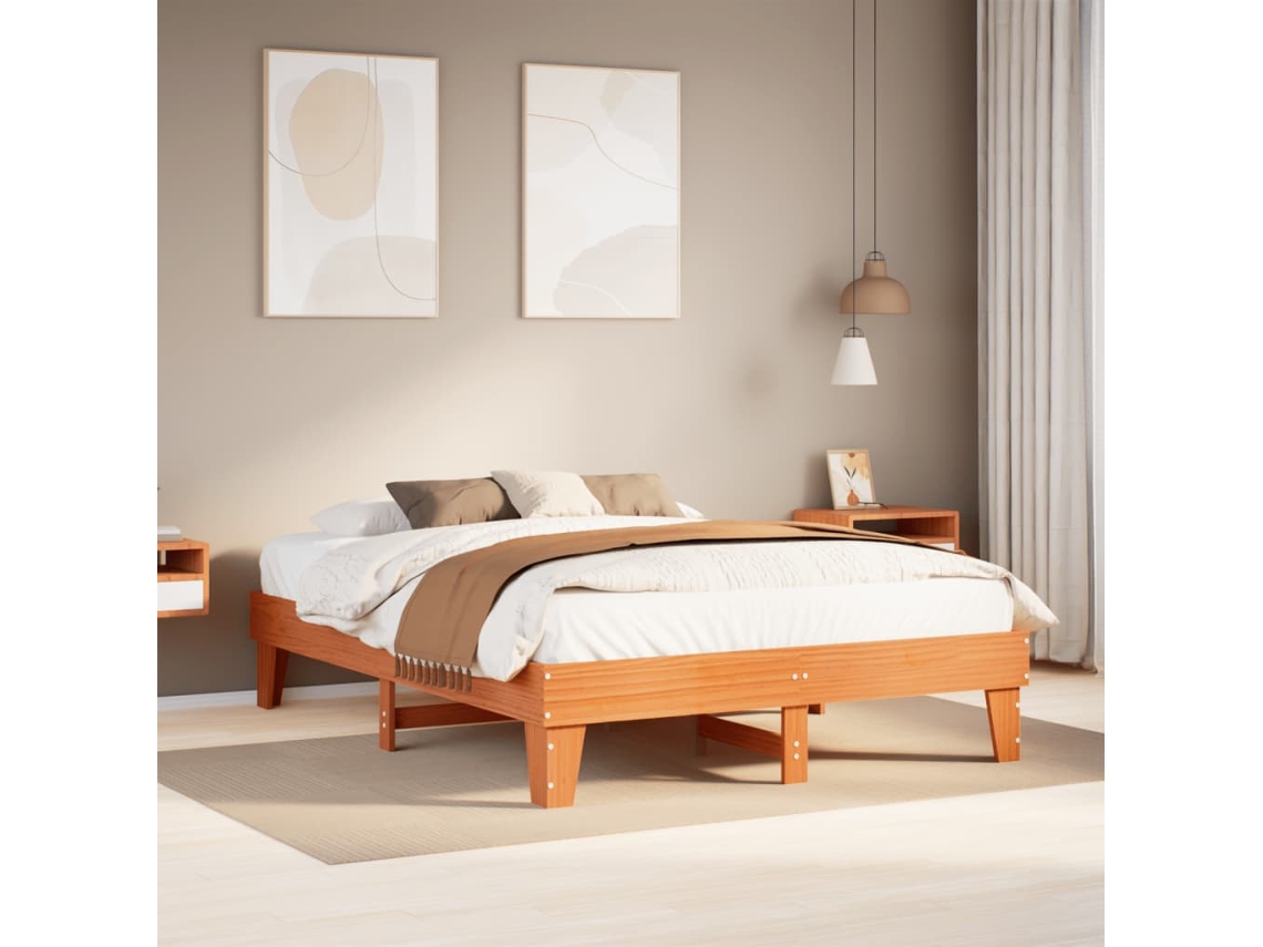 Vidaxl Cama Sem Colchão 150x200 Cm Madeira Pinho Maciça Castanho-mel