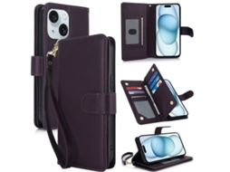 Capa Carteira De Couro Para Iphone 15 Plus - Com Rfid - Para Vários Cartões