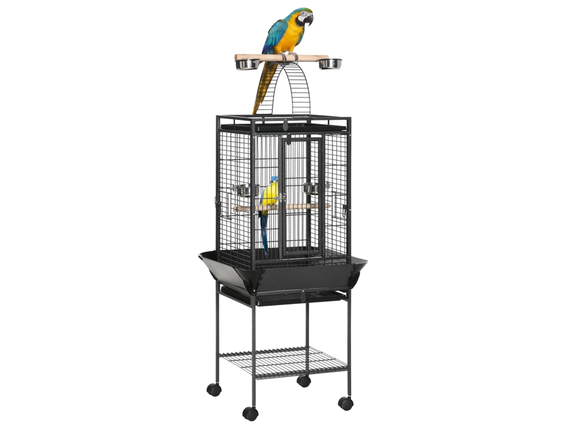 Gaiola Para Periquito Com 2 Poleiros E Escada Arqueada, Em Aço, 62,5 X 62,5 X 156 Cm, Cinza