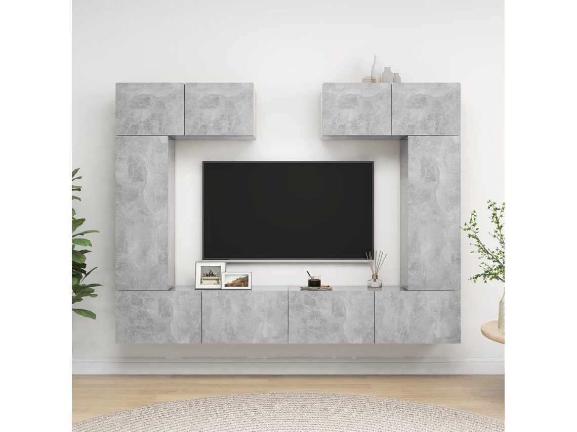 6 Pcs Conjunto De Mã³veis De Tv Derivados Madeira Cinza Cimento DKD HOME DECOR