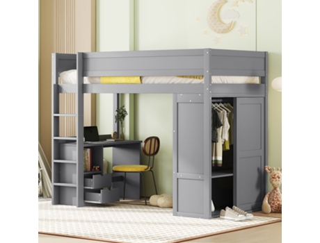 Cama Loft Berço Versátil Equipado Roupa Arhatreya Cinzento (90x200cm)