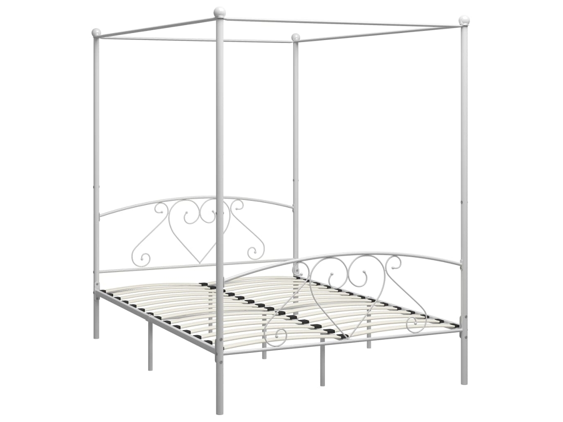 Cama De Casal | Camas Para Quarto | Estrutura De Cama Com Dossel Metal Branco 140x200 Cm