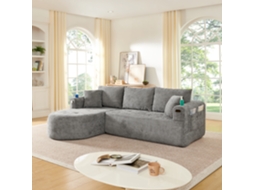 Sofá Em L Estilo Cloud Couch, Design Sem Montagem, Suporte De Copo Em Aço Inoxidável, Tecido De Linho Respirável, Bolsas Laterais E Braços.
