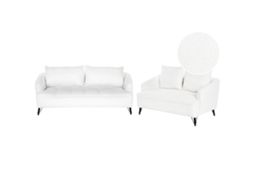 Conjunto De Sala De Estar Beliani Hobro De Bouclé Blanco 196x85x87