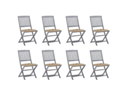Cadeiras De Exterior Dobráveis 8pcs C/ Almofadões Acácia Maciça Dkd Home Decor