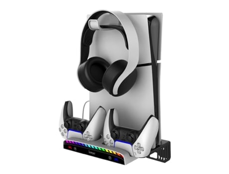 Suporte De Parede Para Ps5/ps5 Slim/ps5 Pro Com Carregador De Controlador Rgb De 15 Modos Branco Ipega