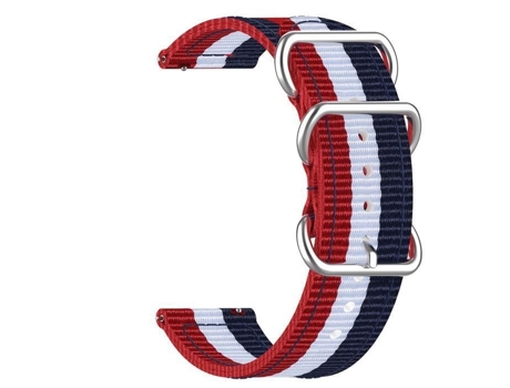 Pulseira de malha XtraDiTech 22mm para relógio inteligente 3 anéis fivelas de aço inoxidável mecanismo de separação rápida - vermelho branco azul