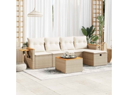 Vidaxl 6 Pcs Conjunto De Sofás P/ Jardim Com Almofadões Vime Pe Bege