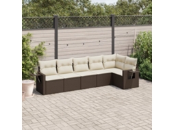 6 Pcs Conjunto De Sofá Jardim C/ Almofadões Vime Pe Marrom Dkd Home Decor