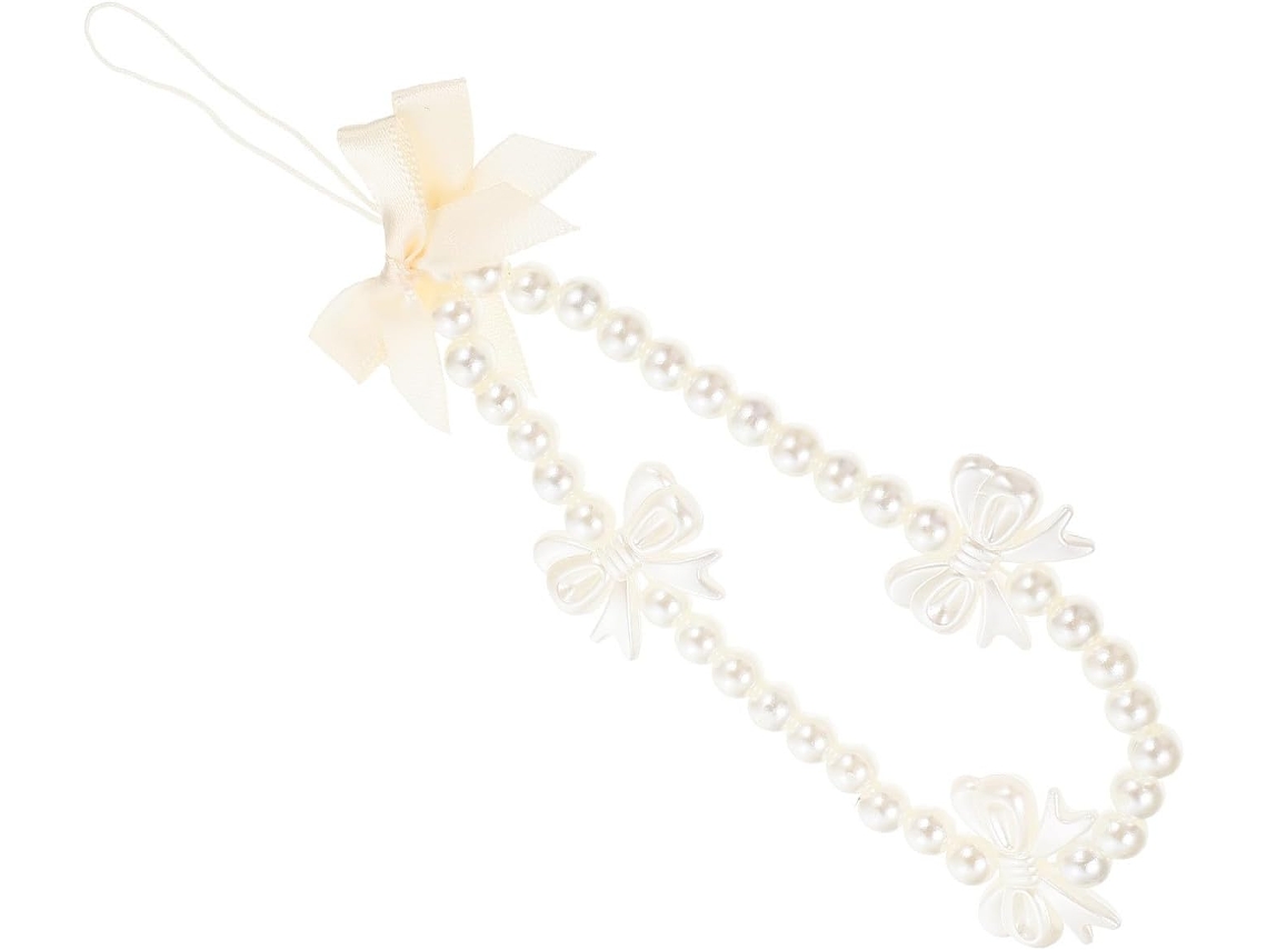 Cordão Para Celular Em Acrílico Branco Com Contas E Nó Elegante, Chaveiro