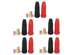 Conjunto de 5 Conectores de Cabo para Soldagem Elétrica, Encaixe Rápido, Tipo UE, Longos, Pretos, 35-50mm