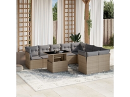 Vidaxl 10 Pcs Conjunto De Sofás P/ Jardim Com Almofadões Vime Pe Bege