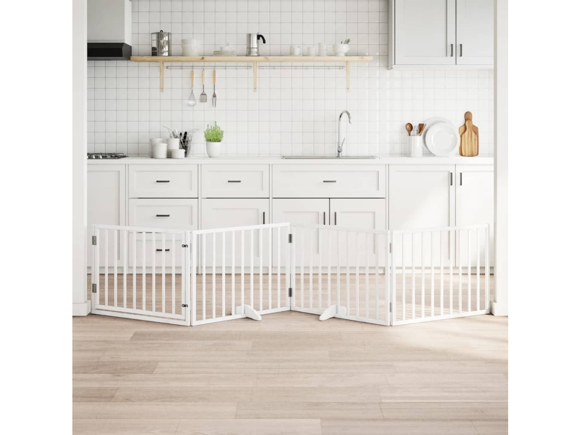 Vidaxl Portão P/ Cães Com Porta Dobrável 4 Painéis 320 Cm Álamo Branco