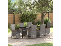 Vidaxl Conjunto de Jantar para Jardim 7 Pcs Cinzeto Vime Pe