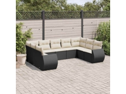 Jogo de Sofá 9 Peças P/ Jardim C/ Almofadões Vime Pe Preto Dkd Home Decor