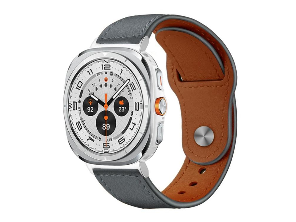 Bracelete para Samsung Galaxy Watch Ultra Couro Genuíno com Fivela Rebitada Cinza XIAOMOYU (47mm)