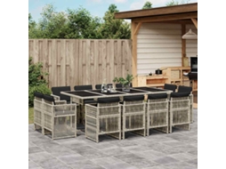 Vidaxl 13 Pcs Conj. Jantar Jardim C/ Almofadões Vime Pe Cinzento claro