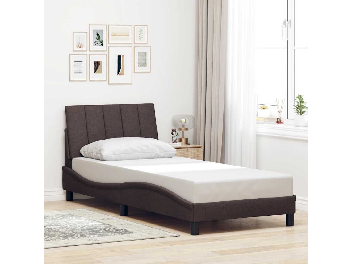 Cama De Solteiro | Camas Para Quarto | Estrutura De Cama Sem Colchão Hanko 80x200 Cm Tecido Castanho-escuro