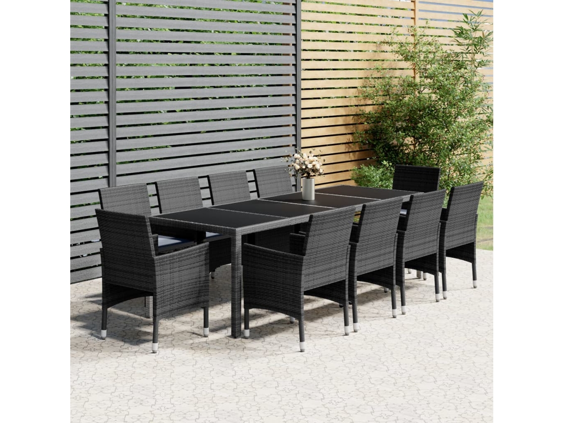 Conjunto De 11 Peças De Jantar Para Jardim Vime Pe Cinzento Dkd Home Decor