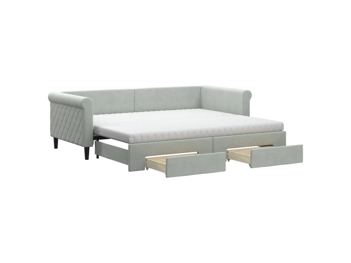 Sofá cama com Gavetão e Gavetas 90x200 Cm Veludo Cinzento claro MAISON EXCLUSIVE