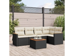 Vidaxl 6 Pcs Conjunto Sofás De Jardim C/ Almofadões Vime Pe Preto