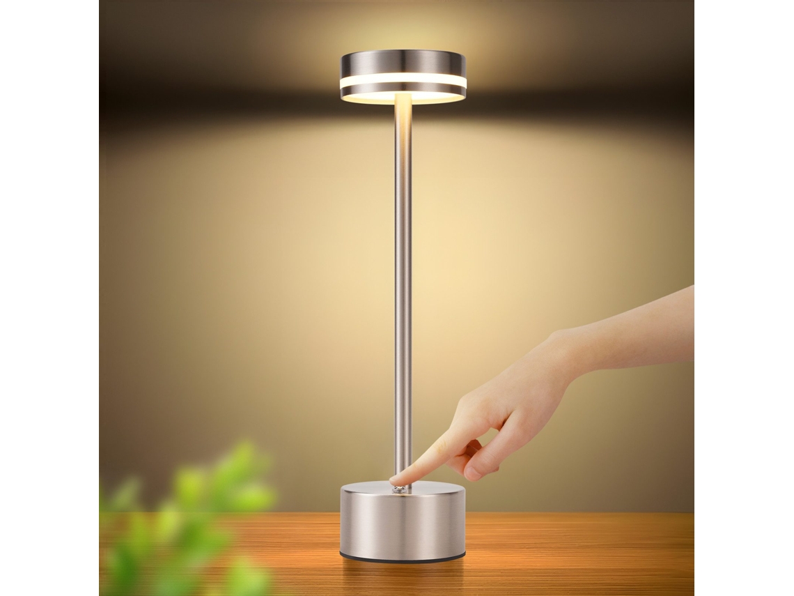 Luminária De Mesa Led, 3000k, 6500k, Acabamento Prateado, Toque, Intensidade Regulável, Usb-c, Alimentação Por Bateria