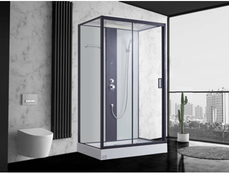 Cabine de Duche de Hidromassagem SHOWER DESIGN Primea (Transparente, Preto- Vidro- 215x120x80cm)