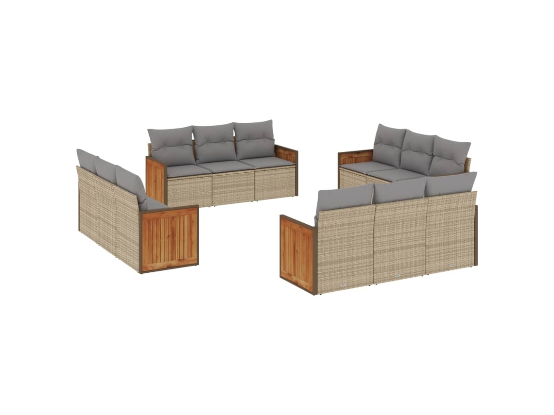 Conjunto de 12 Sofás para Jardim com Almofadões Vime Pe Bege MAISON EXCLUSIVE