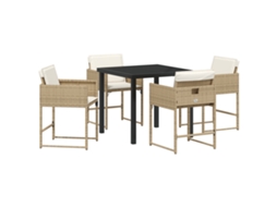 Conjunto 5 De Jantar De Jardim De Vidaxl Com Almofadas Bege De Rattan Polimérico