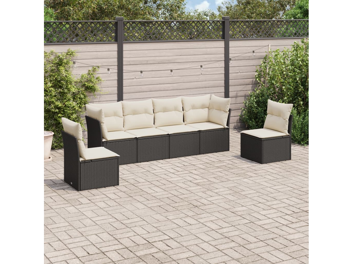 Vidaxl 6 Pcs Conjunto Sofás De Jardim C/ Almofadões Vime Pe Preto