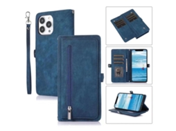 Capa Pega Para Iphone 15 Pro Pele Sintética Com Porta-cartões Azul