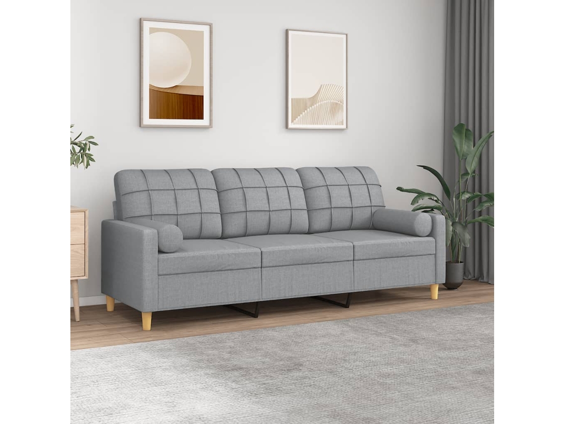 Vidaxl Sofá 3 Lugares + Almofadas Decorativas 180cm Tecido Cinza-claro