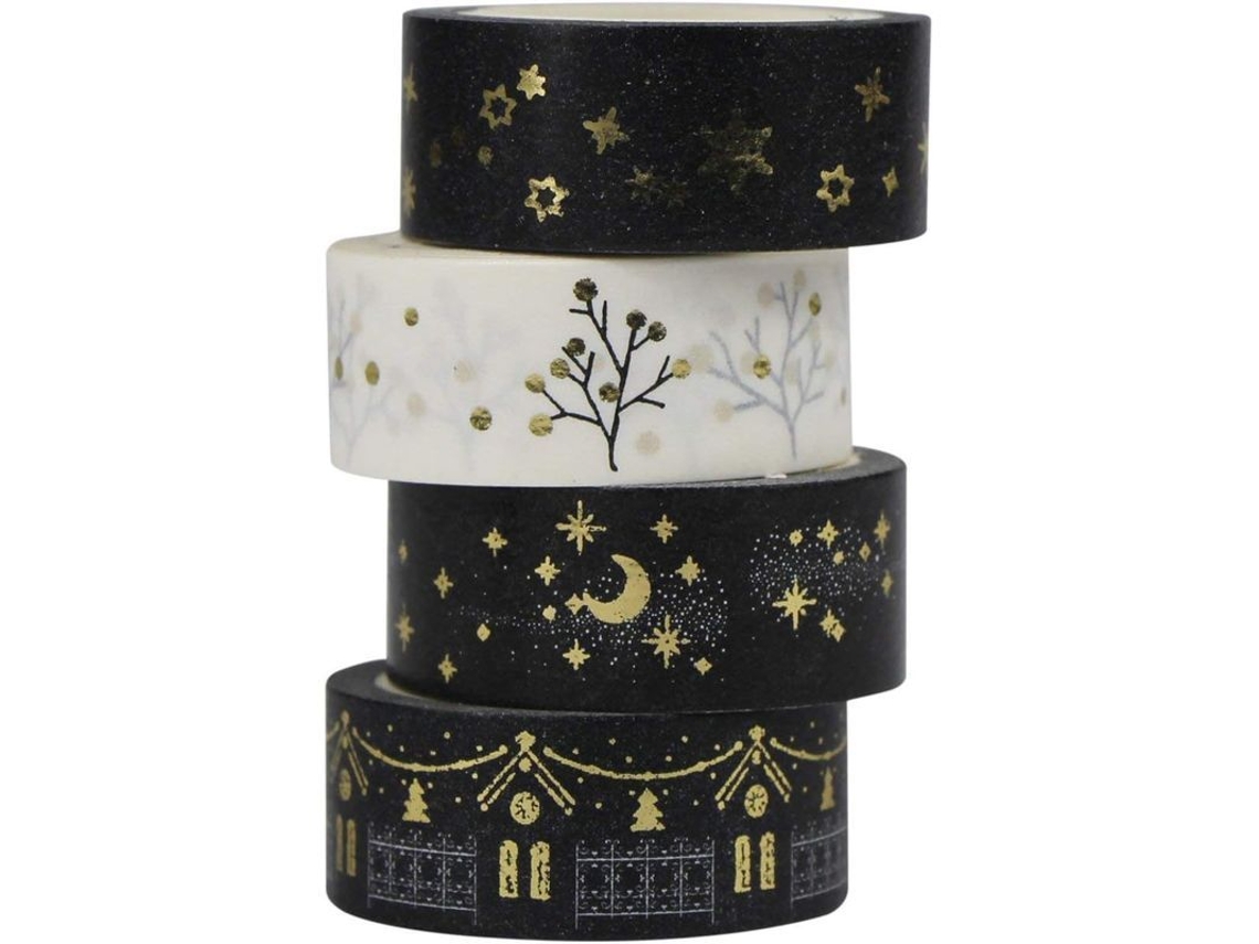 2026 fitinha Decorativa de Natal, Conjunto de 4 Rolos Dourados, 5m Cada Um, 1,5cm de Largura, Papel Washi para Diy
