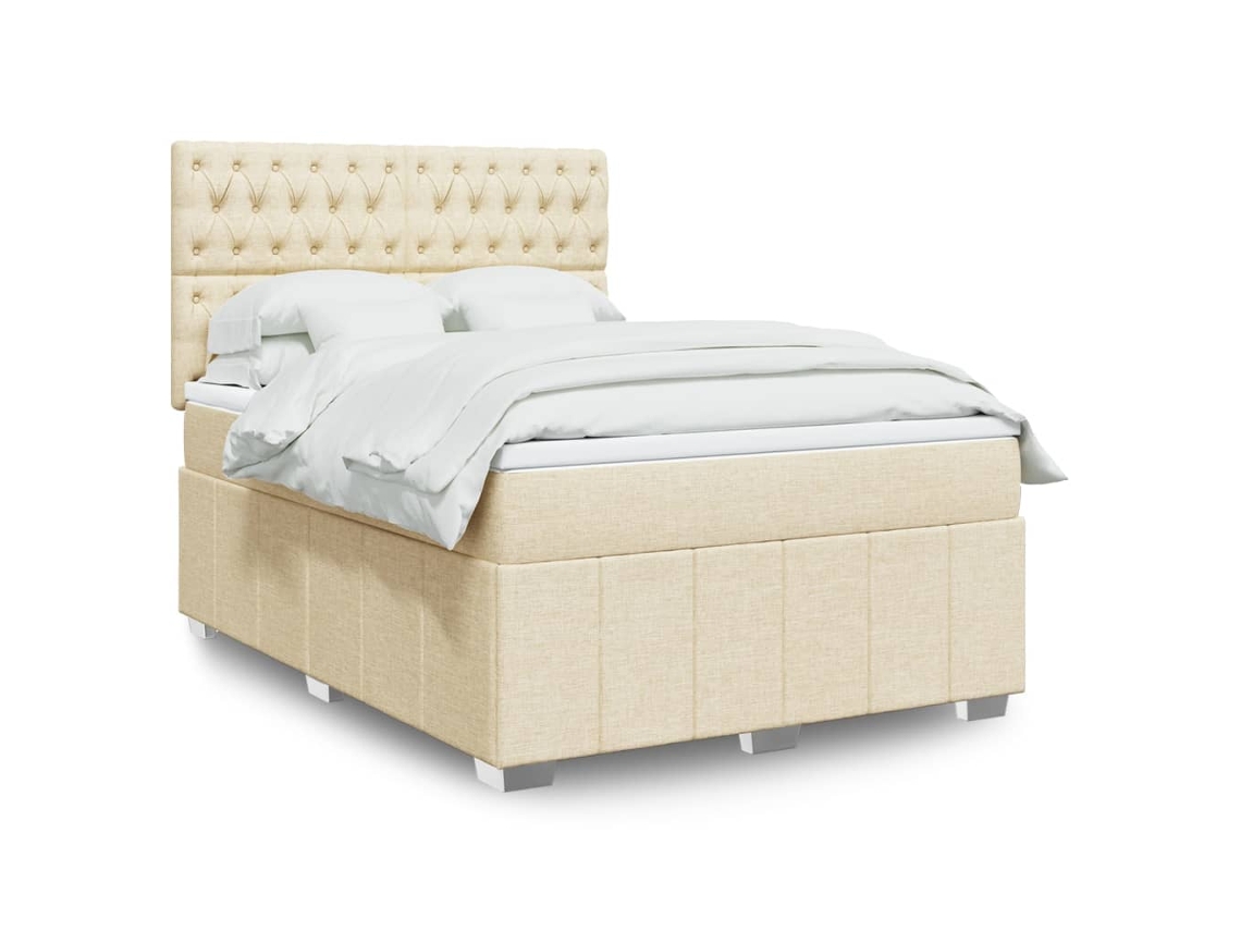 Vidaxl Cama Com Molas/colchão 160x200 Cm Tecido Cor Creme