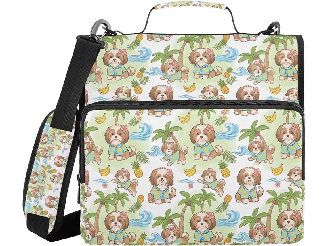 Pasta Estilo Havaiano Tropical Com Estampa De Cachorrinho, Marrom E Branca, Com Alça À Prova D Água, 3, 8cm 1, 5 Polegadas