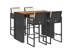 Conjunto 5 de bar jardim c/ almofadões VIDAXL vime PE/acácia preto
