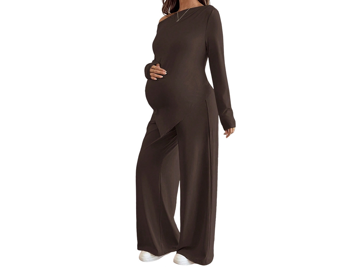 Conjunto de Duas Peças para Gestante, Incluindo Blusa e Calça, Marrom, S PANOONA