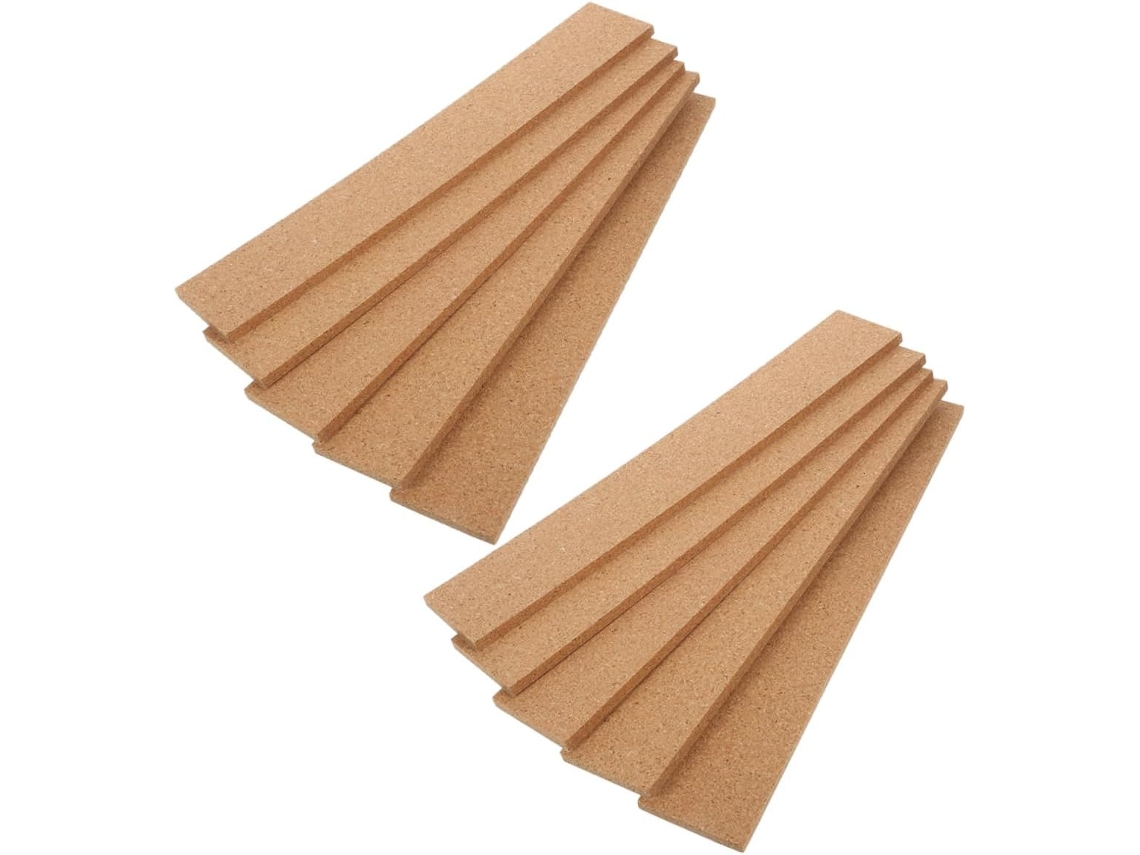 Conjunto de 10 tiras autoadesivas de cortiça natural para paredes, ideais para quadros de avisos de mesa.